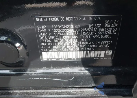 2025 Honda Hr-V 2Wd Ex-L z USA, uszkodzony, nr VIN 3CZRZ1H72SM708300